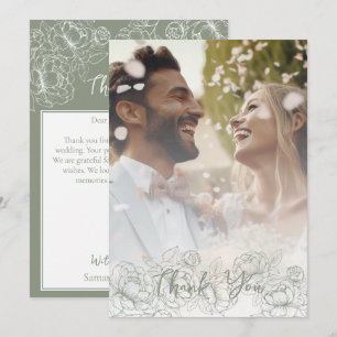 Boho Modern Sage Green Floral Elegant Photo Thank You Card