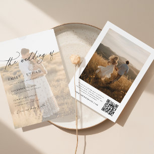 Boho Modern Vellum Overlay Photo QR Code Wedding Invitation
