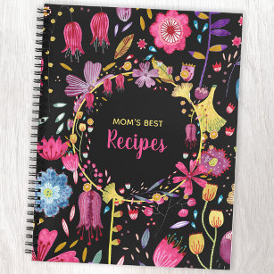 Boho Modern Watercolor Floral Custom Text Recipe Notebook