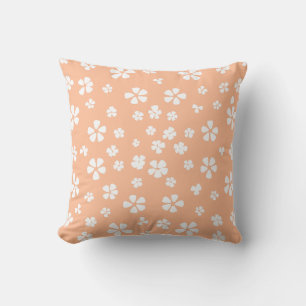 Boho modern white wildflowers light orange peachy cushion
