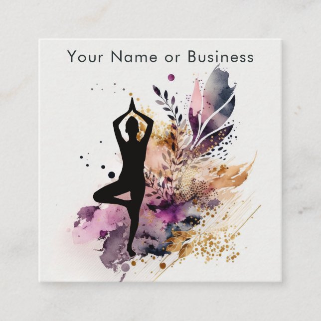 Boho Modern Yoga Meditation Purple, Orange, Cream Square Business Card (Front)