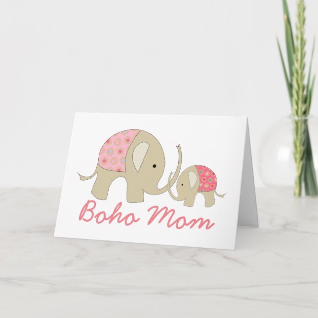 Boho Mom, Pink Elephant Card (Front)