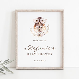 Boho Mommy and Baby Owl Baby Shower Welcome Poster