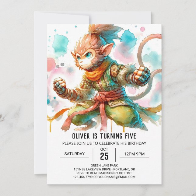 Boho Monkey Birthday Invitation (Front)