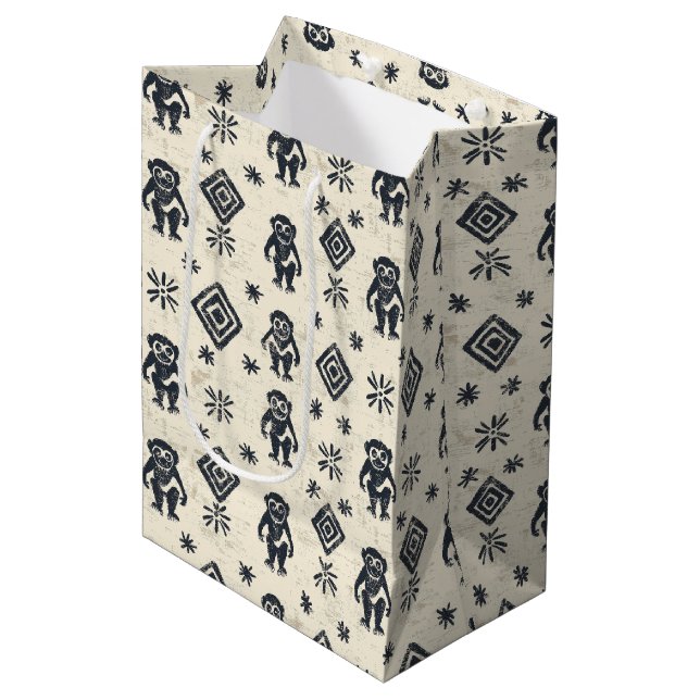 Boho Monkey Jungle Safari Pattern (2) Medium Gift Bag (Front Angled)