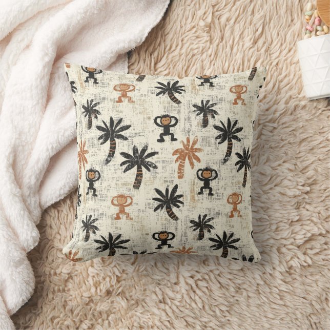 Boho Monkey Jungle Safari Pattern Cushion (Blanket)