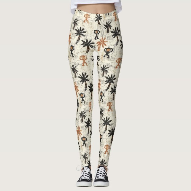 Boho Monkey Jungle Safari Pattern Leggings (Front)