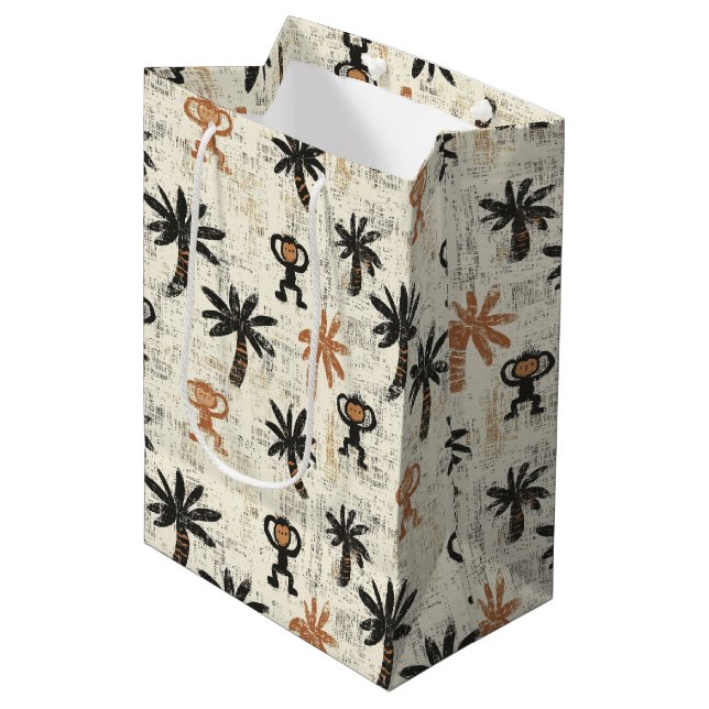 Boho Monkey Jungle Safari Pattern Medium Gift Bag (Front Angled)
