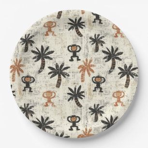 Boho Monkey Jungle Safari Pattern Paper Plate