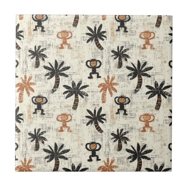 Boho Monkey Jungle Safari Pattern Tile (Front)