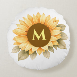 Boho Monogram Cottagecore Gift Round Cushion