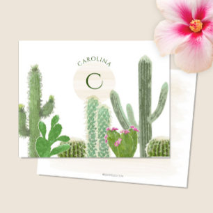 Boho Monogram Desert Cacti Watercolor Floral Card