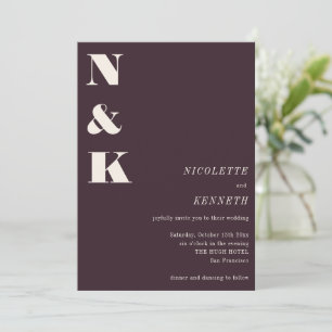Boho Monogram Initials Winter Plum Photo Wedding Invitation