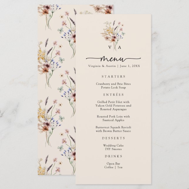 Boho Monogram Menus (Front/Back)
