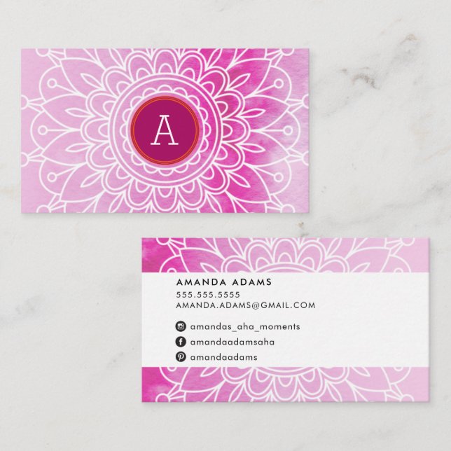 BOHO MONOGRAM modern mandala pattern pink orange Business Card (Front/Back)