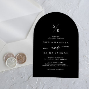 Boho Monogram Modern Unique White Black Wedding Acrylic Invitations