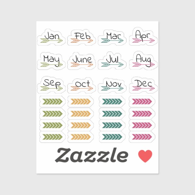 Boho Monthly Arrows and Washi Planner Stickers (Sheet)