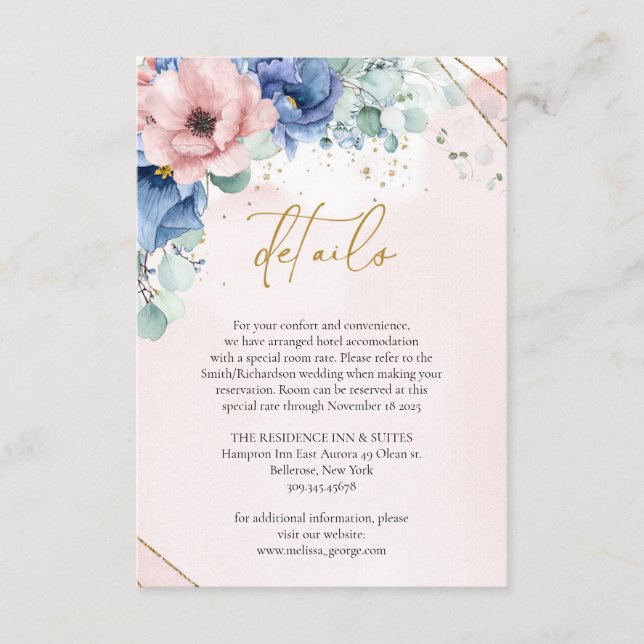 Boho moody blue dusty pink rose gold geometric enclosure card (Front)