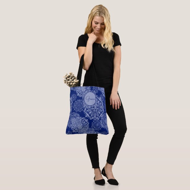 Boho Moody Blues Mandalas Tote (On Model)