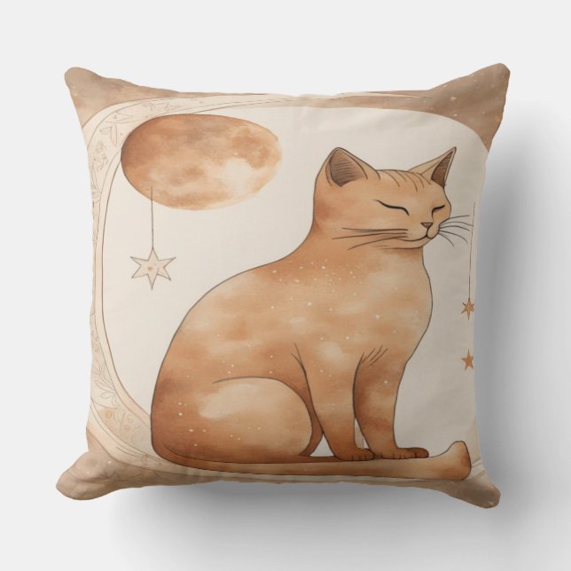 Boho Moon Cat Design Cushion (Front)