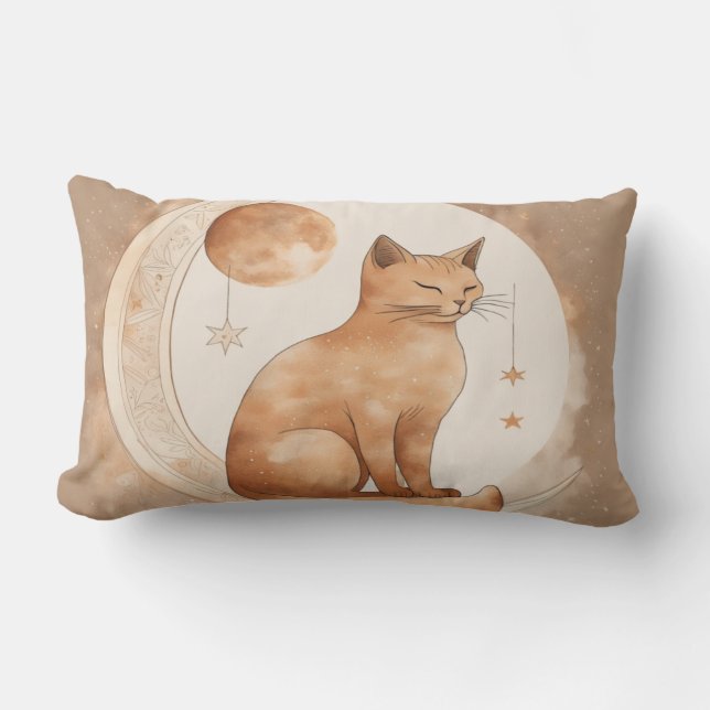 Boho Moon Cat Design Lumbar Cushion (Front)