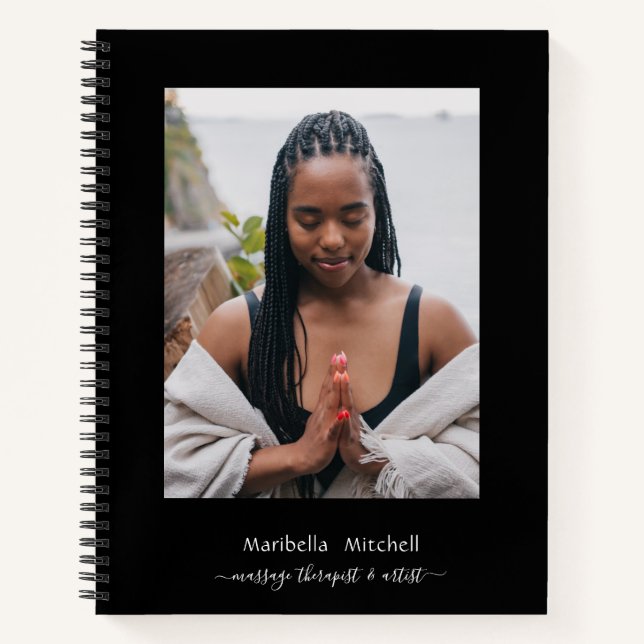 Boho Moon Crystals Feathers Flower Vertical Photo  Notebook (Front)