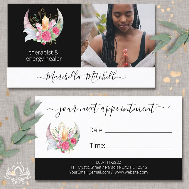 Boho Moon Crystals Feathers Flowers Appointment Business Card (Creator Uploaded)