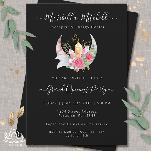 Boho Moon Crystals Feathers Flowers Business Event Invitation (Creator Uploaded)