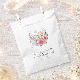 Boho Moon Crystals Feathers Pink Flowers Wedding Favour Bags