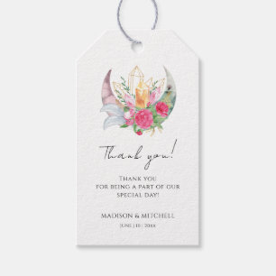 Boho Moon Crystals Feathers Pink Flowers Wedding  Gift Tags