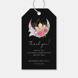 Boho Moon Crystals Feathers Pink Flowers Wedding  Gift Tags