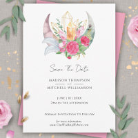 Boho Moon Crystals Feathers Pink Flowers Wedding