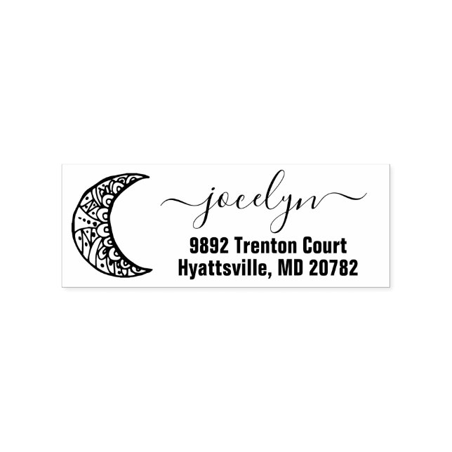 Boho Moon Hand Draw Return Address Rubber Stamp (Imprint)