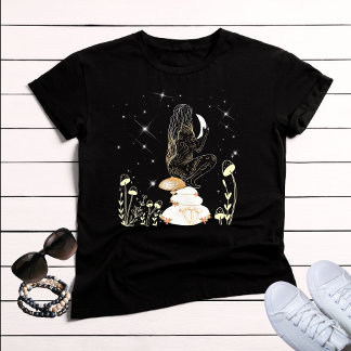 Boho Moon Mushroom Goddess Celestial Mystical T-Shirt