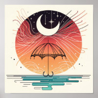 Boho Moon on Umbrella with Falling Stars