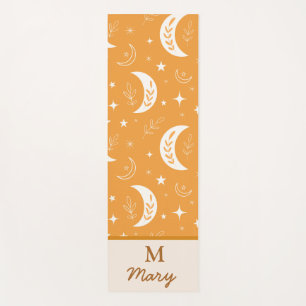 Boho Moon Pattern on Orange Monogrammed Yoga Mat