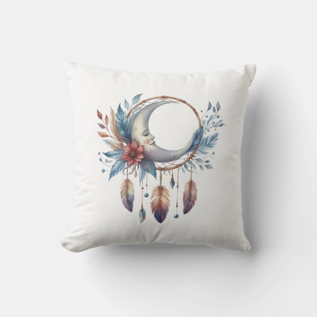 Boho Moon Throw Pillow (Front)