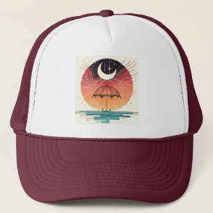 Boho Moon Umbrella Surreal Line Art Trucker Hat
