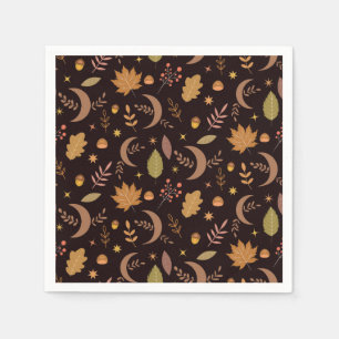 Boho Moon with autumn leaves pattern Napkin