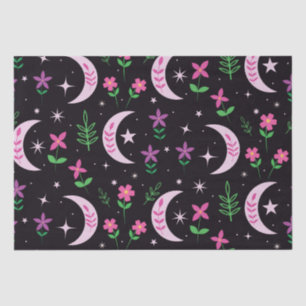 Boho Moon with Pink Flowers and Leaves Tissue Paper