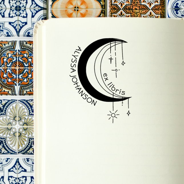 Boho MoonCrest Universe Custom Book Exlibris Rubber Stamp (Creator Uploaded)