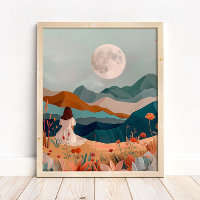 Boho Moonlit Desert Landscape Wall Art Print