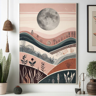 Boho Moonlit Landscape - Moon Abstract Poster