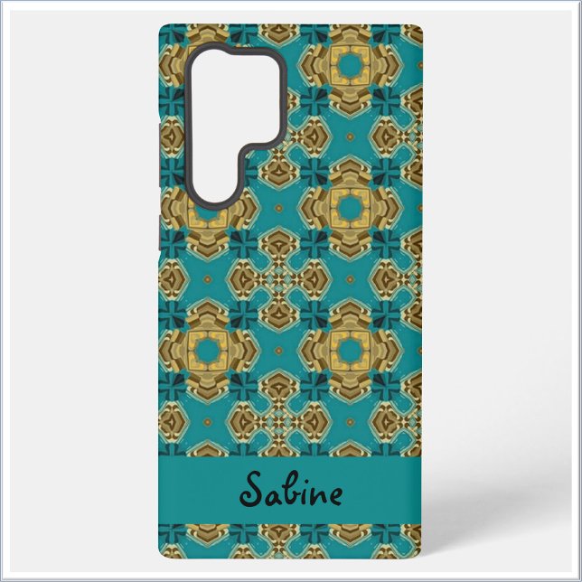 Boho Moroccan Tile Blue and Gold Samsung Galaxy S22 Ultra Case (Creator Uploaded)