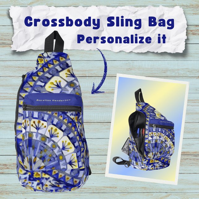 Boho Mosaic Mandala Tile Navy Blue Water -  Sling Bag (Creator Uploaded)