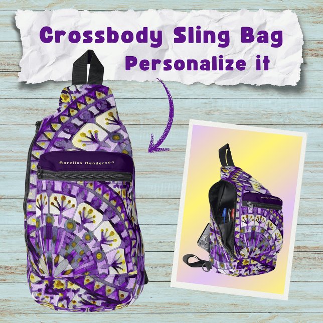 Boho Mosaic Mandala Tile Violet Flame -  Sling Bag (Creator Uploaded)