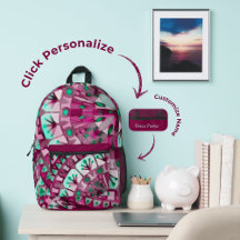 Boho Mosaic Tile Pink Berry - Printed Backpack