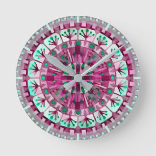 Boho Mosaic Tile Pink Berry -  Round Clock