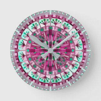 Boho Mosaic Tile Pink Berry -  Round Clock