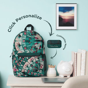 Boho Mosaic Tile Teal Ocean - Printed Backpack